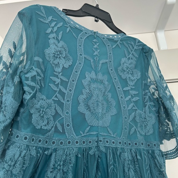 PinkBlush Teal Lace Mesh Overlay Maternity Maxi Dress - Picture 5 of 6